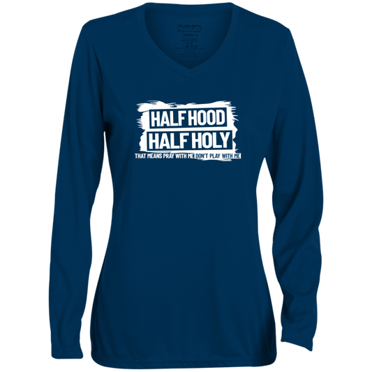 Half Hood Half Holy Long Sleeve V-Neck Tee